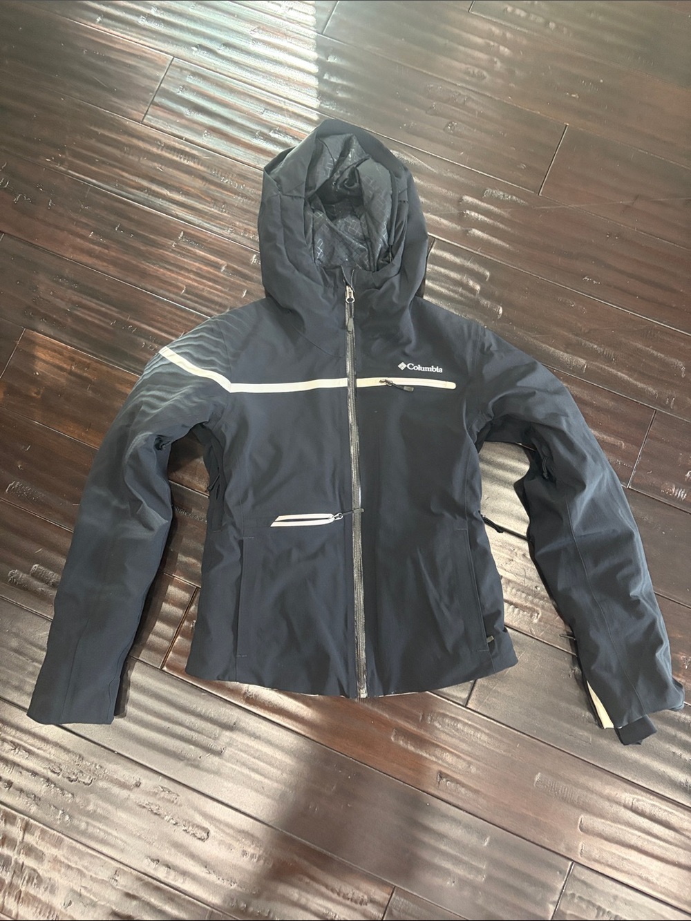 Columbia Women's Black Hooded Ski Jacket with White Trim